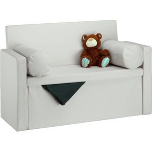 Relaxdays zitbank met leuning, met 2 kussens, opvouwbaar, opbergruimte, HBD 75 x 115 x 47 cm, gepolsterde zitkist, crème