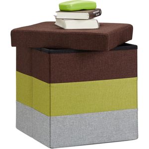 gepolsterde zitkruk met opslagruimte - opvouwbaar - 38 x 38 x 38 cm - gestreept - poef - kleurenmix