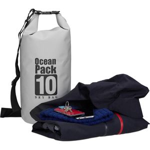 Relaxdays Ocean Pack 10 Liter - Dry Bag - outdoor droogtas - waterdichte tas tegen regen - donkergrijs