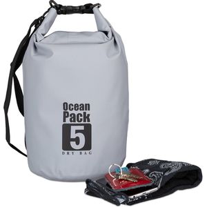 Relaxdays Ocean Pack 5 liter - waterdichte tas - droogtas - outdoor plunjezak - zeilen - donkergrijs