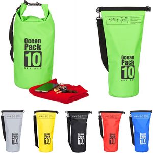Relaxdays Ocean Pack 10L Dry Bag, droogtas, ultralicht, voor zeilen, raften, skiën, Groen, Eco-rugzak