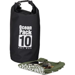 Relaxdays Ocean Pack 10L waterdichte tas Dry Bag ultralichte droogzak voor zeilen, raften, skiën, zwart., 10L, schoolrugzak