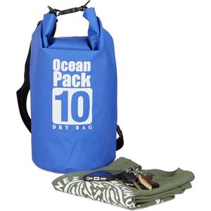 Relaxdays Ocean Pack waterdichte tas, 10 liter, ultralichte droogzak voor zeilen, raften, skiën, Blauw, schoolrugzak