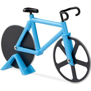 Relaxdays pizzaroller fiets - wielen van roestvrij staal - originele pizzasnijder - voor pizza & deeg - blauw