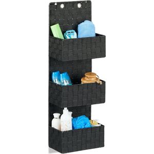 Relaxdays wandrek stof - deur organizer - opbergsysteem muur - 3 vakken - 4 liter - zwart