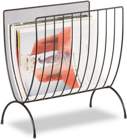 Relaxdays - Zeitungsständer Metall, Zeitungshalter stehend, Zeitschriftensammler schwarz, HxBxT: 35 x 34 x 18 cm, black
