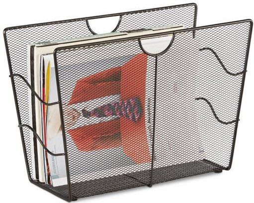 Relaxdays Tijdschriftenrek Mesh - Lectuurbak Metaal - Tijdschriftenbak Draad - Vrijstaand - Zwart