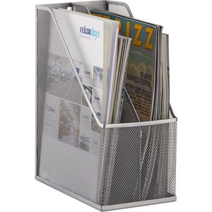 relaxdays Organizer Stehsammler mit 2 Fächern, Silber