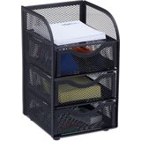 Relaxdays Bureauorganizer, kantoorplank van metalen vlechtwerk, opbergbox voor kantoorbenodigdheden, HxBxD: 21x12,5x13cm, zwart