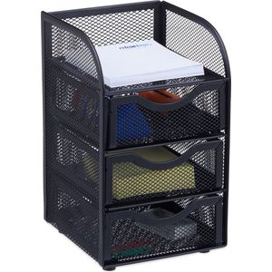 Relaxdays bureau organizer - 3 lades - metaal - 21 x 12,5 x 13 cm - mesh - voor kantoorartikelen - zwart