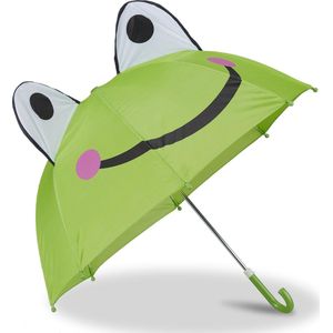 Relaxdays kinderparaplu, met 3D kikker, kleine paraplu voor meisjes en jongens, groen