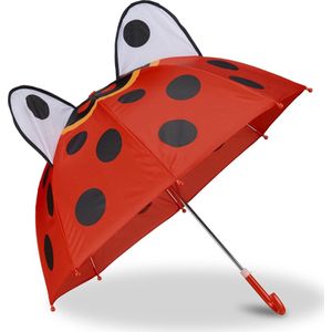 Relaxdays kinderparaplu, met 3D lieveheersbeestje, kleine paraplu met stipjes, voor meisjes en jongens, rood