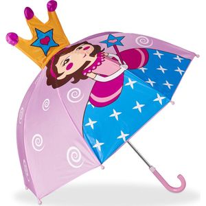 Relaxdays Paraplu voor kinderen, prinses, 3D-effect, meisjes, jongens, bel