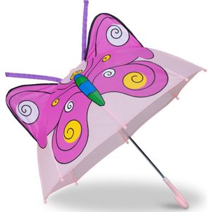 Relaxdays paraplu kind dieren - kinderparaplu meisje en jongen - regenscherm kids - Vlinder