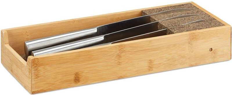 Relaxdays messenhouder hout - messenblok bamboe - lade-organizer - messen opbergen - kurk - M