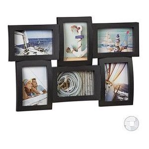 Relaxdays Fotolijst 6 foto's galerij muur 3D wandlijst om op te hangen 33 x 47,5 cm, zwart