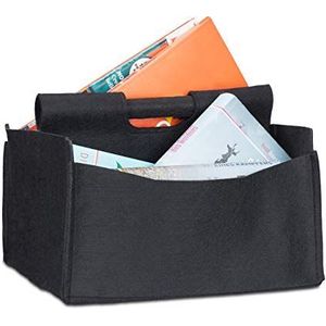 Relaxdays lectuurmand vilt - 2 vakken - handvat - opvouwbaar - 22 x 32 x 29 cm - zwart