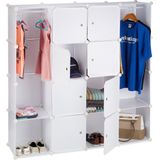 Relaxdays kledingkast steeksysteem, 12 vakken, kunststof, HxB 145,5 x 145,5 cm, garderobekast, in het wit