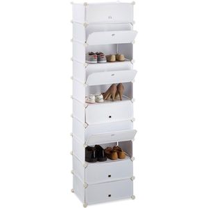Relaxdays Schoenenkast met 10 plastic schoenvakken, DIY modulair, H x B x D: 176 x 49 x 37 cm, wit