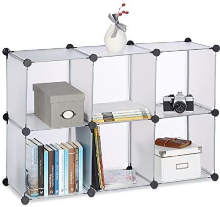 vakkenkast - 65 x 96 x 32 cm - 6 vakken - klikverbindingen - kunststof - boekenkast - transparant