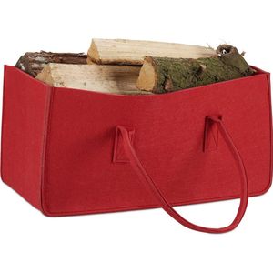 Relaxdays houtmand vilt - opvouwbaar - 25 x 25 x 50 cm - opbergmand - rood