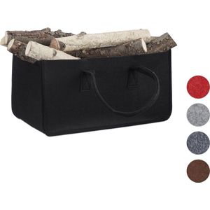Relaxdays houtmand vilt - opvouwbaar - 25 x 25 x 50 cm - opbergmand - zwart