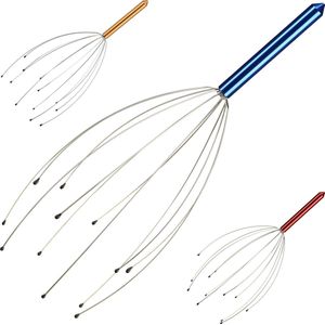 Relaxdays hoofdmassage spin - 12 armen met noppen - voor handmatige massages - metaal - blauw