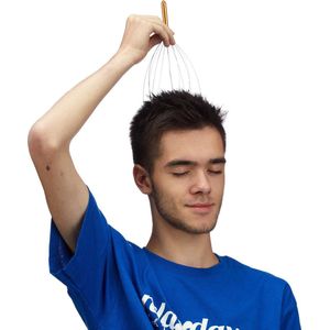 Relaxdays hoofdmassage spin - 12 armen met noppen - voor handmatige massages - metaal - goudkleurig