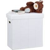 Faltbarer Sitzhocker, HxBxT: 49,5 x 46 x 25,5 cm, mit Stauraum, Griffe, Leinen, Polyester, mdf, weiß - Relaxdays