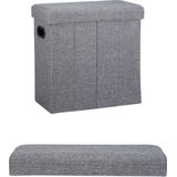 Relaxdays Faltbarer Sitzhocker, HxBxT: 49,5 x 46 x 25,5 cm, mit Stauraum, Griffe, Leinen, Polyester, MDF, dunkelgrau