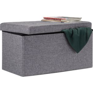 Relaxdays opvouwbare zitbank - linnen - zitkist met opslagruimte - bank - 38 x 76 x 38 cm - donkergrijs