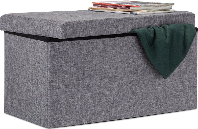 Faltbare Sitzbank xl mit Stauraum, Sitzcube Fußablage, Sitzwürfel als Aufbewahrungsbox, 38x76x38cm, dunkelgrau - Relaxdays