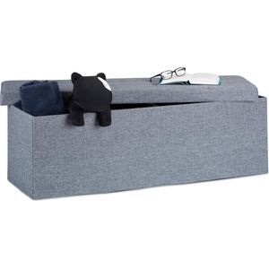 Relaxdays zitbank met opbergruimte - linnen - 140 liter - 38x114x38 cm - halbank - donkergrijs