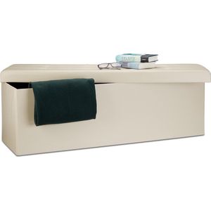 Relaxdays zitbank met opbergruimte - deksel - opvouwbaar - 38 x 114 x 38 cm - halbank - creme