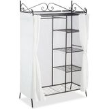 Relaxdays kledingkast COUNTRY metaal en stof - garderobekast - halkast - metalen kleerkast - zwart