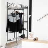 Relaxdays kledingkast COUNTRY metaal en stof - garderobekast - halkast - metalen kleerkast - zwart