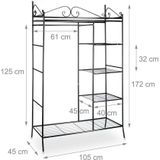Relaxdays kledingkast COUNTRY metaal en stof - garderobekast - halkast - metalen kleerkast - zwart