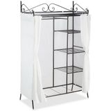 Relaxdays kledingkast COUNTRY metaal en stof - garderobekast - halkast - metalen kleerkast - zwart