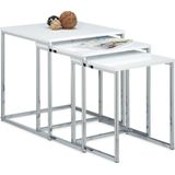 Relaxdays - bijzettafel set van 3 - mimiset - modern - salontafel - hout, metaal - wit