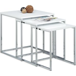 Relaxdays - bijzettafel set van 3 - mimiset - modern - salontafel - hout, metaal - wit