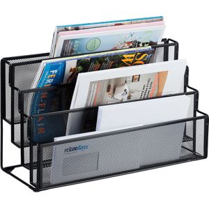 Relaxdays tijdschriftenhouder metaal - 4 vakken - brievenbak bureau - 26 x 45 x 18 cm