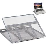 Relaxdays laptopstandaard, opvouwbaar, houder voor notebook & tablet, tot 14 inch, 7 hoeken, staal, mesh design, zilver