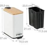 Badkamer Prullenbak - Wit - 5 L - Binnenemmer - Metaal - Met Bamboe Deksel