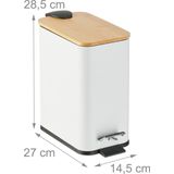 Badkamer Prullenbak - Wit - 5 L - Binnenemmer - Metaal - Met Bamboe Deksel