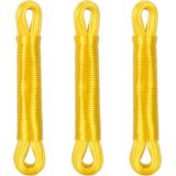 Relaxdays waslijn - set van 3 - 20 meter - polyester draad - extra sterk - waslijndraad - geel