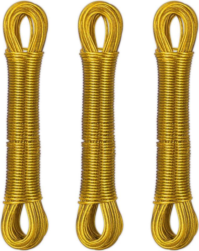 Waslijn - Geel - Set van 3 - 20 Meter - Met Stalen Kern - Extra Stevig