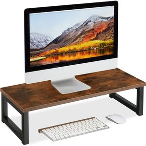 monitorstandaard - industrieel - 15 x 55 x 23 cm - beeldscherm verhoger - bruin-zwart