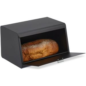 Relaxdays broodtrommel rvs, brood bewaardoos, HxBxD: 20,5 x 34,5 x 23,5 cm, metalen brooddoos aanrecht, keuken, zwart