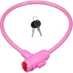 Relaxdays kinderfietsslot - dun kabelslot - lichtgewicht fietsslot met sleutels - kinderen - roze