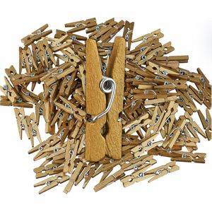 Relaxdays mini wasknijpers - set van 400 - houten knijpers - foto's ophangen - cadeaus inpakken - knutselen - goud